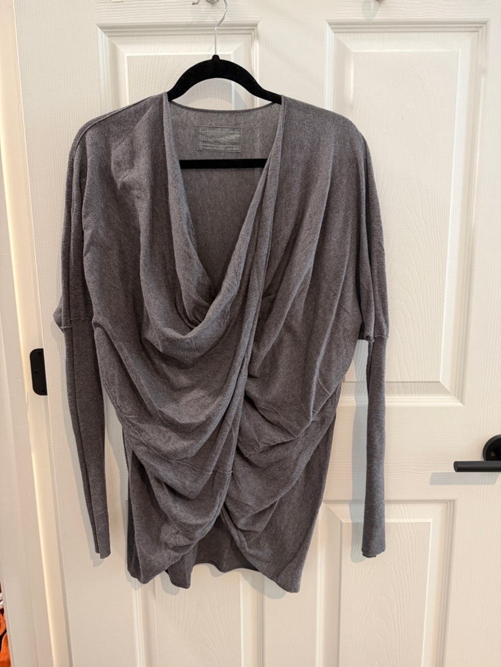 All Saints Draped Gray Open-Front Knit Cardigan